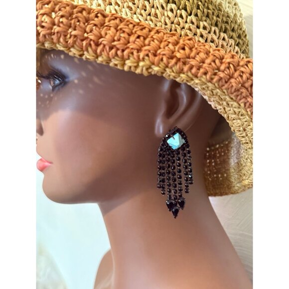 Pyramid Turquoise Black Rhinestones Drop Earrings - Picture 6 of 6